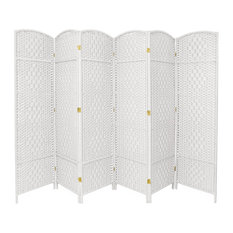 7' Tall Diamond Weave Room Divider, White, 6 Panels