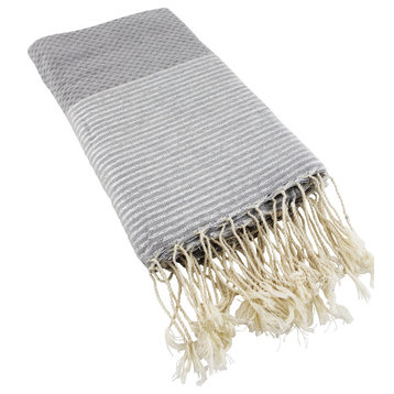 Fouta Towel With Lurex Stripes, Gray/Silver