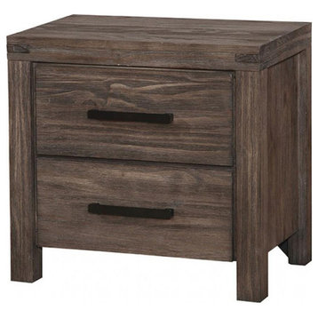 2 Drawers Nightstand With Metal Bar Handles, Wire-Brushed Rustic Brown