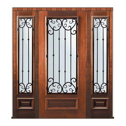 Prehung Sidelights Door 80 Mahogany Valencia 3/4 Lite Wrought Iron - Front Doors