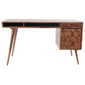 53.5 Inch Desk Brown Natural Mid-Century Modern