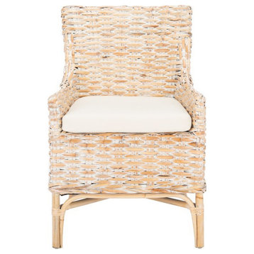 Kathryn Rattan Accent Chair, Natural Whitewash/White