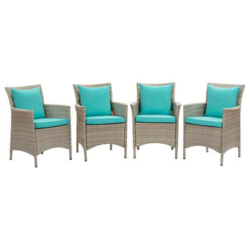 Conduit Patio Wicker Rattan Dining Armchair Set of 4, Light Gray Turquoise