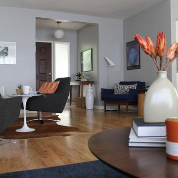 Crate and Barrel Rug, Indigo Tones, Orange Accents