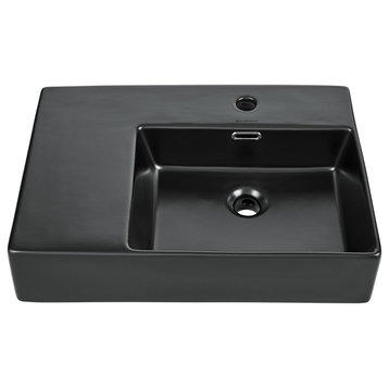 St.Tropez 24x18 Ceramic Wall Hung Sink with Right Side Faucet Mount, Matte Black