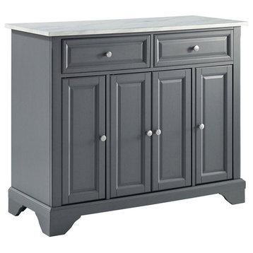Pemberly Row Wood/Faux Marble Kitchen Island in Distressed Gray/White