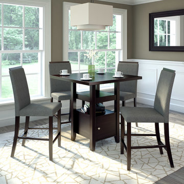 Bistro 5 Piece 36" Counter Height Rich Cappuccino Dining Set, Pewter Grey