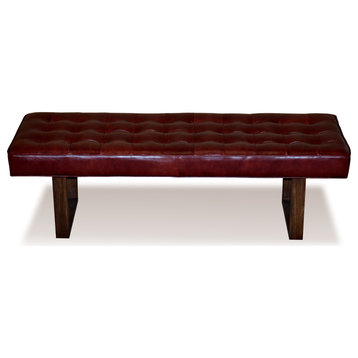 Retro Modern Genuine Leather Bench/Ottoman, Merlot, 50"