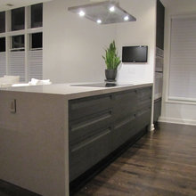 dark floor kitchen