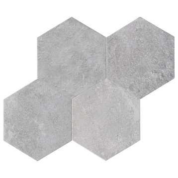 Dakota Decor 8"x9" Hexagon Matt Wall/Floor Tile, Light Gray, 1 Box