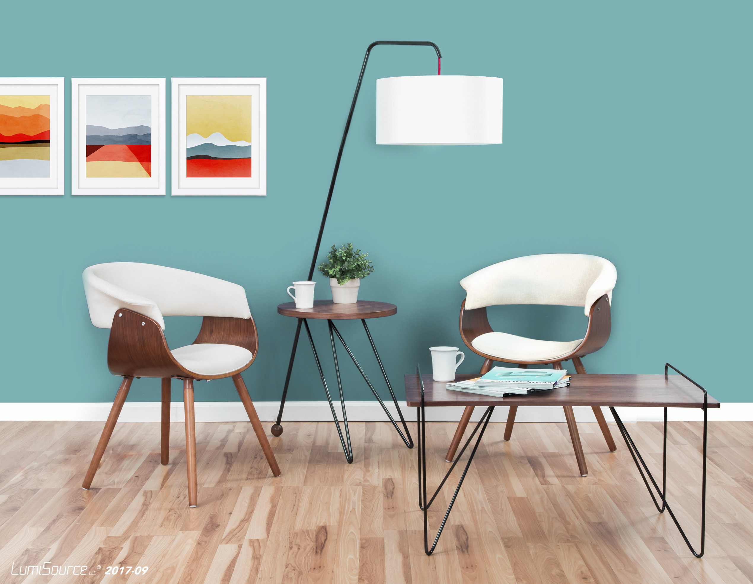 Vintage Mod Chair, Walnut/Cream Fabric