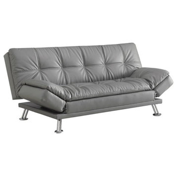 Bowery Hill Faux Leather Tufted Sleeper Sofa in Dark Gray
