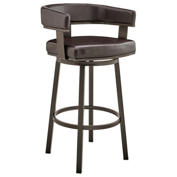 Armen Living Cohen 30"Faux Leather Swivel Bar Stool in Chocolate/Java Brown