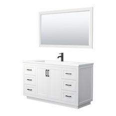 Miranda 60" White SGL Vanity, 1.25" Thick Int. Sink Top Black Trim, 58" Mrr