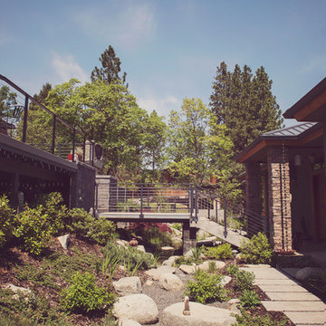 Pedestrian Bridge Over Dry Creek Bed wtih Native Plantings
