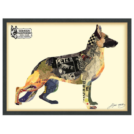 German Shepherd Dog Dimensional Handmade Collage Wall Art Framed Under Glass