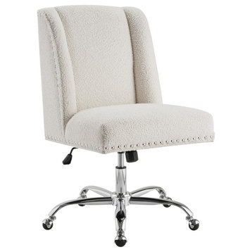 Riverbay Furniture Upholstered Swivel Office Chair in Cream Sherpa