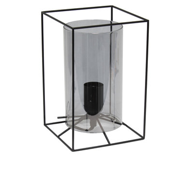 Elegant Designs Small Exposed Glass and Metal  Table Lamp, Black/Smoke