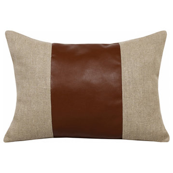 14" X 20" Tan And Brown Linen Striped Zippered Pillow
