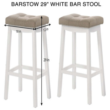 Barstow White Bar Stools with cushion (Set of 2), Beige, 29"