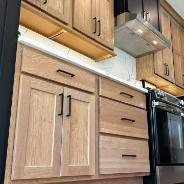 White Oak and Black Split Foyer Modern Kitchen