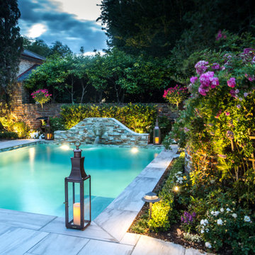 Unique Pool with Governor Pool House Lanterns