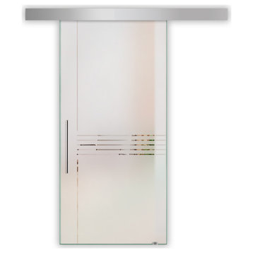 Sliding Glass Barn Door with Frosted Designs ALU100, 42"x81", Recessed Grip