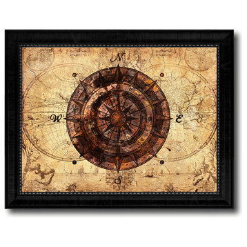 Compass Vintage Nautical Map Print on Canvas with Picture Frame, 15" x 19"