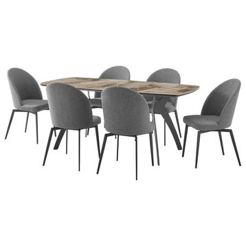 Andes and Sunny Gray Fabric 7-Piece Rectangular Dining Set