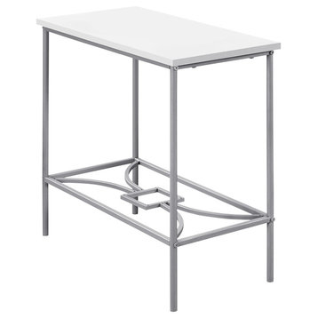 Accent Table, Side, End, Narrow, Small, 2 Tier, Bedroom, Metal, White