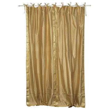 Lined-Golden  Tie Top  Sheer Sari Curtain / Drape / Panel   - 60W x 96L - Pair