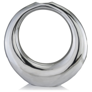 3" X 16" X 17" Silver Aluminum Ring Small Hoop Vase