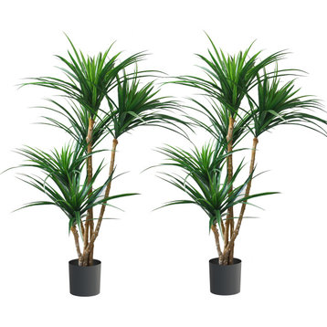 Set of 2 Faux Tropical 51" Yucca Trees, Weighted Pots for Home or Office