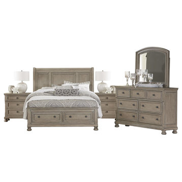 5-Piece Bradway Cal King Storage Bed, Dresser, Mirror, 2 Nightstand Natural