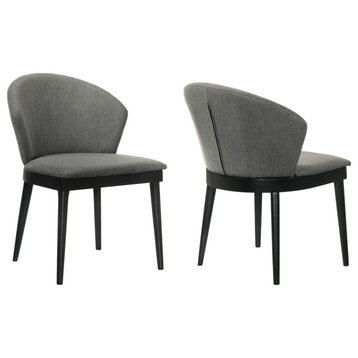 Juno Charcoal and Wood Dining Side Chairs, Set of 2, Charcoal Fabric, Black Wood