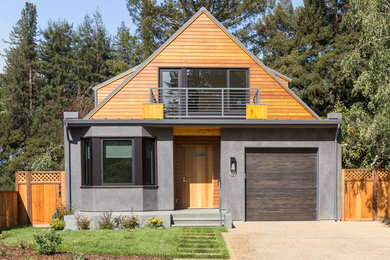 Design ideas for a contemporary two-storey grey exterior in San Francisco with mixed siding and a gable roof.