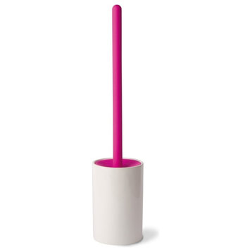 Skoati Ceramic Base with Silicon Toilet Brush, Pink