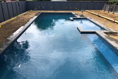 Photo of a large contemporary backyard custom-shaped natural pool in Other.