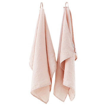 Set of 2 Stone Washed Linen Tea Towels Rosa