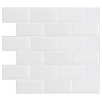 12"x12" Peel and Stick Kitchen Backsplash Wall Tile, White Subway, Set of 10