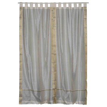 Lined-Cream  Tab Top  Sheer Sari Cafe Curtain / Drape - 43W x 36L - Pair