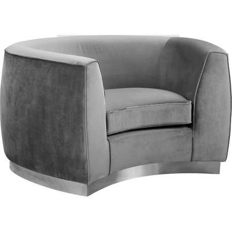 Julian Velvet Upholstered Chair, Gray, Chrome Base