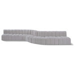 Meridian Furniture - Arc Boucle Fabric Upholstered 8-Pc. S-Shaped Modular Sectional, Grey - Give your living room or den the perfect blend of style and versatility with this Arc boucle fabric curved modular Sectional. Part of the Arc modular furniture collection, this Sectional comes upholstered in rich grey boucle fabric and features deep channel tufting that adds a touch of luxury while enhancing comfort and support. A seamless combination of form and function, this chair can be used with other Arc pieces to create a myriad of configurations in your well-curated room.
