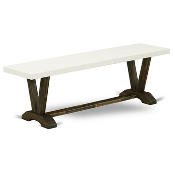 East West Furniture V-Style 15x60" Wood Dining Bench in Jacobean/Linen White