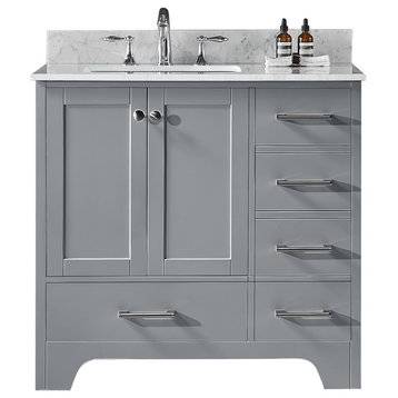 36" Single Sink Bathroom Vanity With Carrara Marble Top