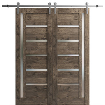 Double Barn Door 60 x 96 | Quadro 4088 Cognac Oak | Frosted Glass | 13FT