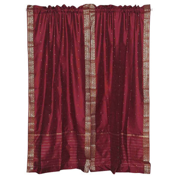 Maroon 84-inch Rod Pocket Sheer Sari Curtain Panel  (India) - Pair