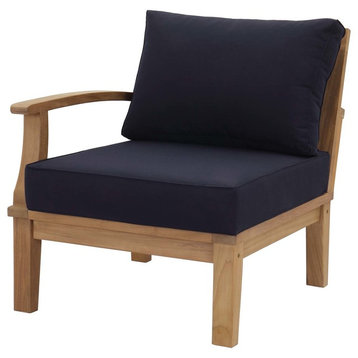 Modern Contemporary Urban Living Outdoor Sofa End Chair, Wood, Navy Blue