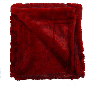 Double Sided Over-Sized Faux Fur Throw Blanket, Chili Red, 50''x70''