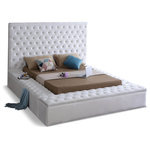 Meridian Furniture - Bliss Velvet Upholstered  Bed, White, King - Extend elegance to the bedroom with this Bliss white velvet bed. This bed has a rich look, with deeply tufted upholstery along its upper platform perimeter and headboard, ensuring that it is a good fit in modern bedroom themes. Storage rails and footboard are included to ensure maximum versatility, and the bed comes with full slats, so you can use it without a box spring. The white velvet fabric used in its design makes it easy to integrate alongside other furnishings.
